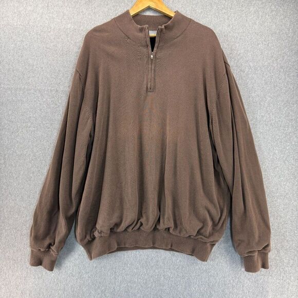 Cutter & Buck WindTec Men's XXL 1/4‎ Zip Brown Pullover Sweater Cotton Casual - Picture 1 of 13